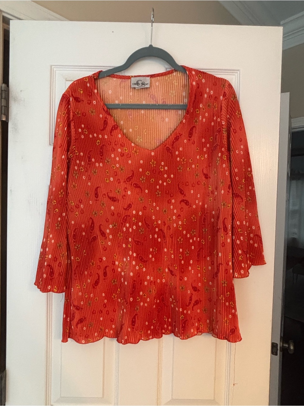 Caren Sport Orange-Red V-Neck Tunic with Floral Accents